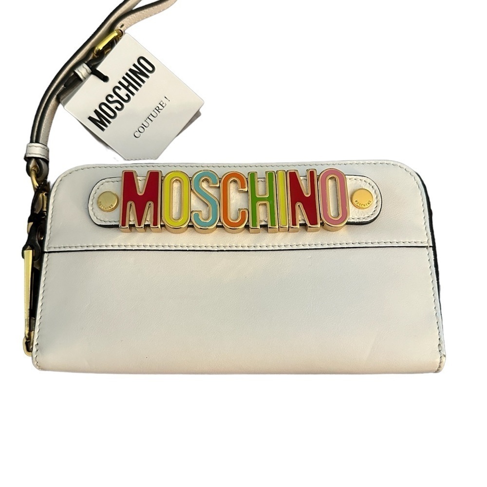 Moschino Couture Coloured Metal Logo Long Zippered Leather Wallet, NWT